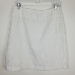 TOMMY BAHAMA Linen Lined A Line Pencil Straight Skirt Floral Embroidered White